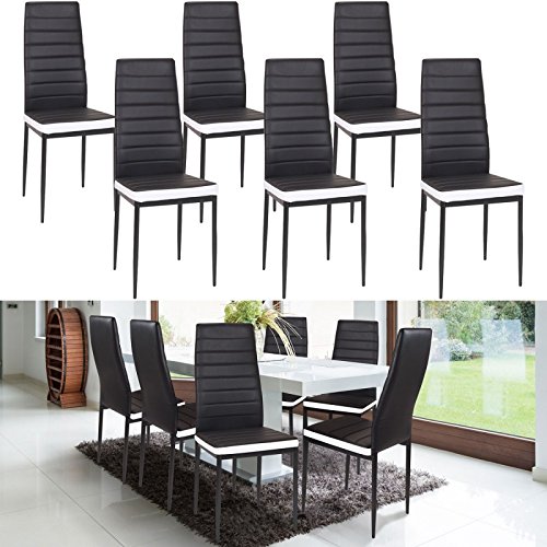 examen IDMarket - Lot de 6 chaises Romane Noires Bandeau Blanc pour Salle à Manger