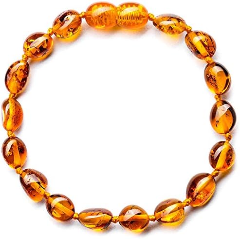 Real Amber - Bracelet Anklet / Authentic 100% Baltic Amber / Polished Knotted Amber Beads - Natural Certificated Extra Safe Handmade Jewellery with the Highest Quality Guaranteed / 13 - 19 cm