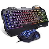 HAVIT Gaming Tastatur und Maus Set, LED Hintergrundbeleuchtung QWERTZ (DE-Layout), 7 Tasten Gaming Maus mit 7 LEDs als Beleuchtung (800 / 1200 / 2400 / 3200 DPI einstellbar) (Schwarz)