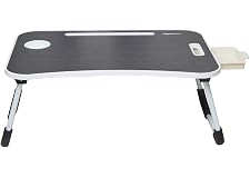 Amazon Basics Foldable Laptop Table with Cup Holder, Tablet Groove and Mini Drawer (Black)