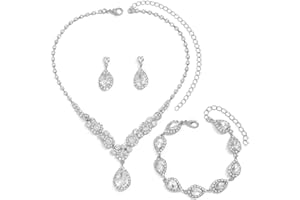 FDEETY Set di Gioielli da Sposa Elegante e Splendente Nuziale Zircone Collana Orecchini Braccialetto Pendenti Set per Matrimonio Banchetto Party