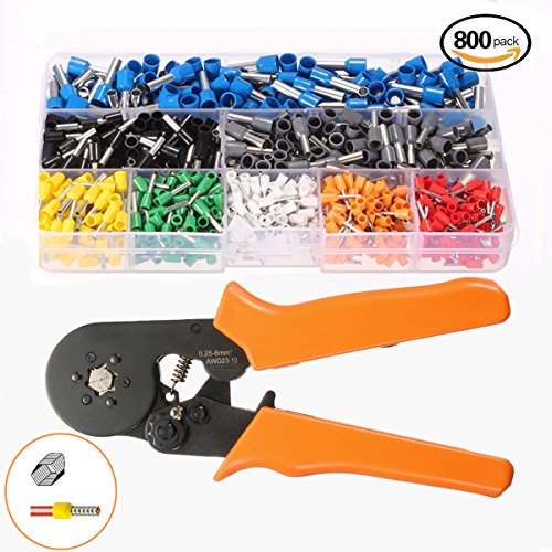 800 Aderendhülsen Hexagonal Crimpzange Kit, GOCHANGE 0.25-6.0mm Crimper Zange Crimpwerkzeuge Set, Crimp Tool mit 800 Ratsche Kabelschuhe für Crimpen von isolierten und nicht isolierten Aderendhülsen