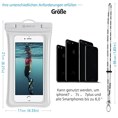 Custodia impermeabile Airbag Galleggiamento Universale per Fino a 6 Pollici Cellulare/Smartphone, NINE-UP Waterphoof Cover Case Custodia Impermeabile Permette il Riconoscimento Dell'impronta Digitale,Touch Screen Sacchetto Impermeabile Borsa Cellulare per iPhone 7/6/6s/se, Samsung /S7/S7 Edge/S6/J5, Huawei P9/P9 lite/P8, Asus Zenphone ecc(White, 6 inch)