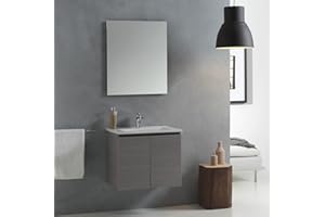 Kiamami Valentina - Mobile Bagno Sospeso con Lavabo 60 cm, Grigio, Design Elegante e Classico, Adatto per Bagno di Servizio, Arredo Salvaspazio, mobile lavabo bagno con ante 60 cm