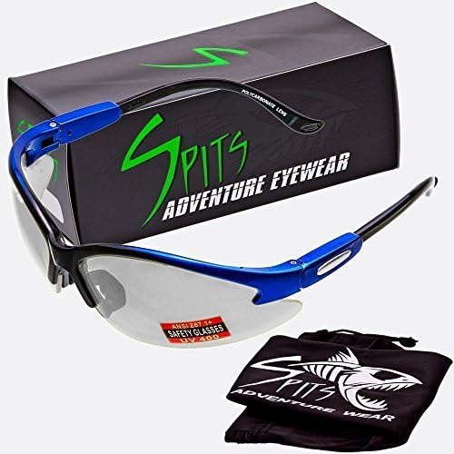 Spits Cougar Safety Glasses - Blue/Black Frame - Clear Anti-Fog Lenses by Spits
