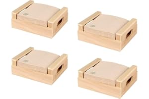 Hostelnovo - Ensemble de 4 serviettes de table avec 400 serviettes écologiques de cocktail 10 x 10 cm - Serviette en bois fabriquée en Espagne - Serviettes couleur naturelle, papier 100% recyclé