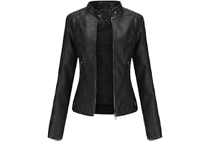 YYNUDA Leather Jacket Women PU Biker Moto Jacket Zip Up Classic Short Bomber Jacket Standing Collar Motorcycle Coat
