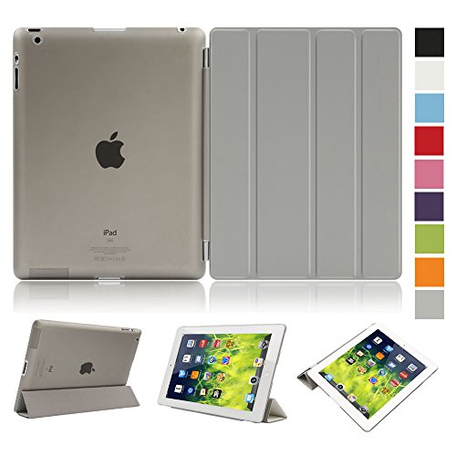 Besmall Neu Ultra Slim Edles iPad 2 3 4 Hülle - Smart Cover Leder Case Schutz Hülle Tasche + Back Case - inkl. Displayschutzfolie Reinigungstuch Stift mit Multi Ständer Auto Sleep Wake (iPad 2/3/4, Farbe:Weiß)