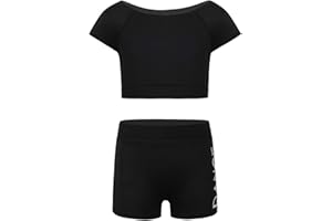Aislor Conjunto Deportivo Niñas Crop Top Manga Corta y Pantalones Cortos Deportivos Ropa de Danza Baile Infantil Traje Ropa Deportivo Yoga Gimnasia Verano