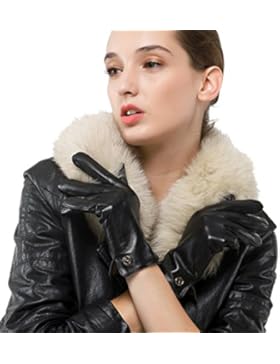 Nappaglo Damen Italienisches Lammfell Leder Handschuhe Touchscreen Winter Warm Langes Fleecefutter Handschuhe