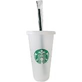 Starbucks 1 Paket Paket - Yeniden Kullanılabilir Buzlu 24 oz Kapaklı ve Yeşil Pipetli Soğuk Bardak