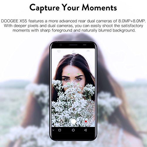 Smartphone In Offerta, DOOGEE X55 3G Dual SIM Android 7.0 Telefonia Mobile, 5.5 Pollici 18:9 Display, 1GB RAM 16GB ROM, Processore Quad Core, Fotocamera Posteriore da 8+8MP, Impronta Digitale - Blu