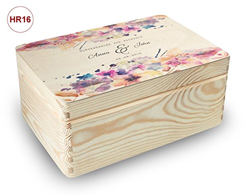 Hochzeits-Holz-Geschenkbox m. Deckel Gr. 1 Kiefer incl. Auswahl-Farbdruck (HR16)