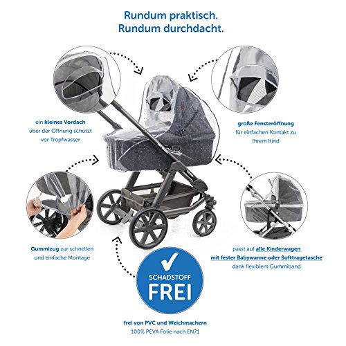 Universal Komfort Regenschutz für Kinderwagen / Babywannen (z.B. Hauck, Hartan, ABC-Design uvm.) | Gute Luftzirkulation, Sichtfenster mit Vordach, Schadstofffrei - 6