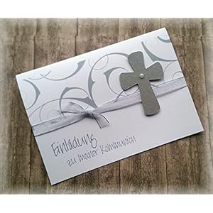Einladung Einladungskarte Kommunion Konfirmation Firmung Taufe Kreuz grau silbergrau silber