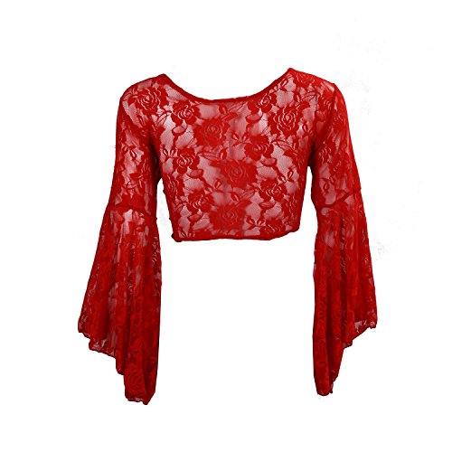 SODIAL(R) Sexy Danse Orientale Dansant Dentelle Blouse Choli Haut Brassiere Danse tenu Costumes- Rouge
