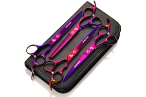 DREAM REACH Tijeras Peluquería 7 inch para Mascotas, 5 Piezas de Kit Profesional Recortador de Acero Inoxidable, Tijeras Rectas y Curvas con Peine para Canina Perros Gatos, Cortapelo Perros