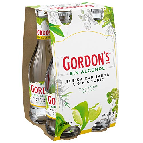 Gordon's Gin & Tonic sin Alcohol con Toque de Lima - Paquete de 4 x 0.25 l - Total: 1 l
