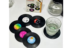 12 stycken vinylskivunderlägg 9,5–10,5 cm, halsbandsskyddade underlägg för glas, roliga retroskivdekorationer, glasunderlägg