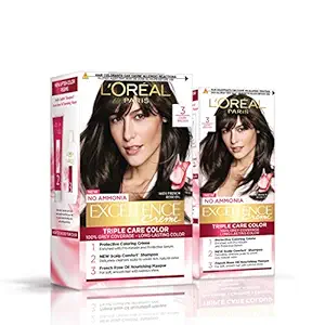 LOreal Paris Excellence Creme Hair Color, 3 Dark Brown (Pack Of 2 Products Big + Small) 100g +72ml With 25g + 25ml