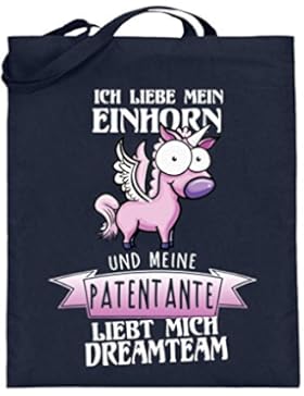 Hochwertiger Jutebeutel (mit langen Henkeln) - ICH-EINHORN-PATENTANTE-DREAMTEAM