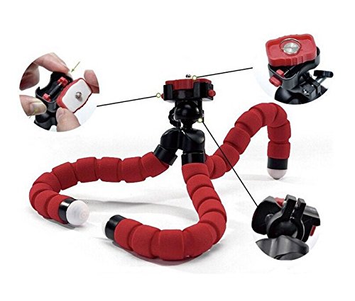 WINGONEER  Espuma mini pulpo del trípode pequeño y ligero flexible universal del mini trípode con el clip de teléfono para DSLR, DSC, videocámara, Tablet PC, cojín, Smartphone - Rojo