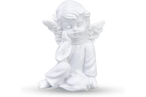 Cyrank Statua Angelo Custode,Statua di Angelo in Resina,di Putti Seduti Collezione di Decorativa,Nani da Giardino Esterno,Statuetta con Ali di cherubino