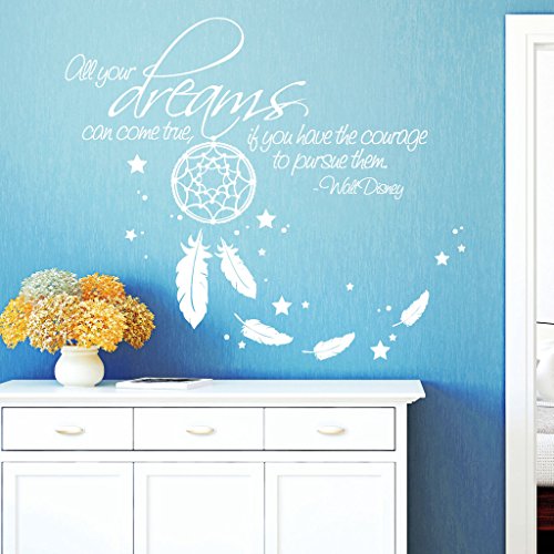 ORIGINAL Wandtattoo Loft Wandtattoo: Schriftzug „All your dreams can come true, if you have the courage to pursue them“ – Walt Disney mit Traumfänger / Wandtattoo / Wandaufkleber / 54 Farben / 3 Größen / weiß / 80 cm hoch x 93 cm breit - 4