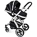 i-Safe System - Black Grey Travel System Pram & Luxury Stroller 3 in 1 Complete With Footmuff, Head support, Carseat Footmuff, All the Raincovers iSafe
