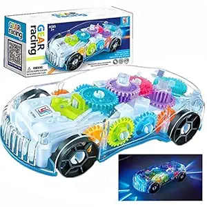 QOAL Transparent car 3D Concept Super Car Toy for Kids with 360 Degree Rotation, Gear Simulation Mechanical Car Technology w/d Sound & Light Toys for Kids Boys & Girls Toys & Games