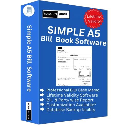 Hargun Shop Simple A5 Bill Book Software - Software for PC - Lifetime Validity | Bill Book / Cash Memo Customized Software | 