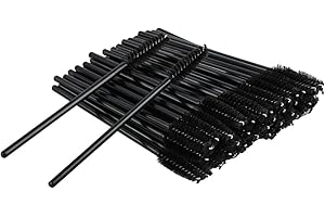 BUTBU Lot de 50 Brosse à Sourcils, Brosses à Cils, Goupillon Cils, réutilisable et lavable, Brosse à Cil pour Maquillage Extension Cil Sourcils et Maquillage Extension Cillets Sourcil(Noir)