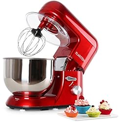 Klarstein Bella Rosa - Robot de cuisine , Mélangeur , Pétrin , Puissance max. 1200 W , Vitesse réglable à 6 niveaux , Bol en inox 5,2 L , Serrage rapide , Crochets et fouets divers , Rouge