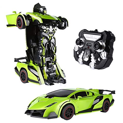 SainSmart Jr. RC Robot Coche, Mando a Distancia Transformador acción deformación Figura, Forma Cambio Modelo Coche, One-Touch-transformación (Verde)