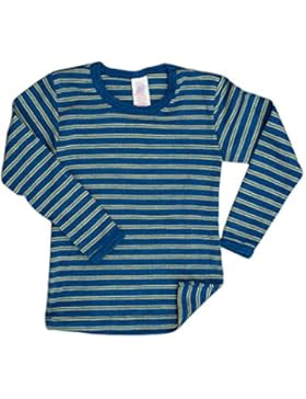 Kinder-Unterhemd Langarm aus kbT-Merinoschurwolle, geringelt, IVN BEST