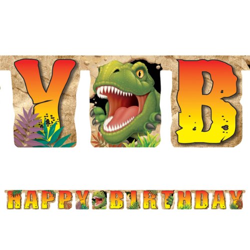 Kinderparty Girlande Dinosaurier-Alarm, HAPPY BIRTHDAY