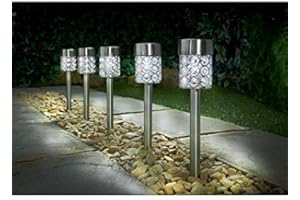 MASON&JONES 5 PK Solar Powered Dallas Stainless Steel Post Lights-White