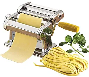 Zanzmer Stainless Steel Noodle Makers Pasta Maker Machine Stainless Steel Pasta Roller with Tagliatelle & Fettuccine Cutters Noodle Making Roller Machine