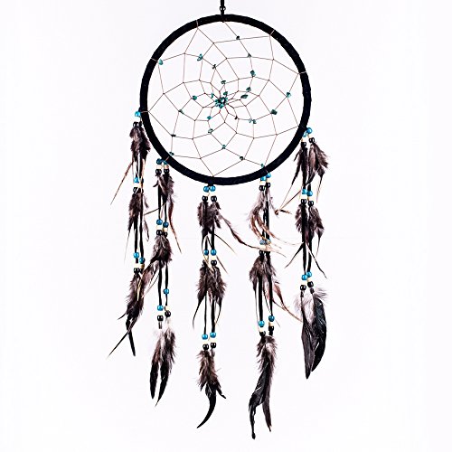 Traumfänger ~ Schwarz Veloursleder mit Türkis Steinen 22cm breit X 55 cm lang!