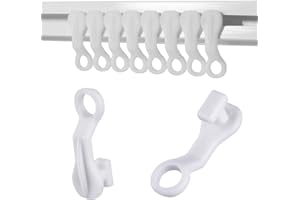 FUZVOL Pack of 50 Pieces White Plastic Curtain Glider Hooks Runners Drapery Track Glider Hooks Easy Fit Curtains Rail Sliding Hooks For Windows Door Shower