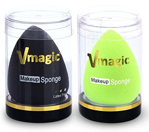 VMAGIC High-End Pro Makeup Sponges Beauty Blender for Flawless, Applicator, Highlight and Foundation (Lemon Green + Black (2pcs))