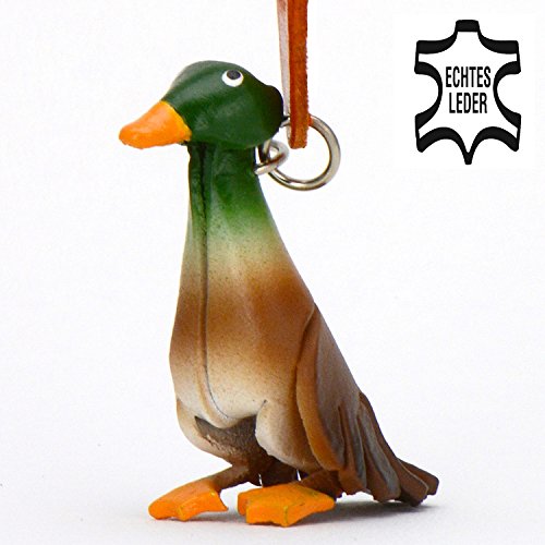 Ente Erik - kleiner Enten Schlüssel-Anhänger aus Leder, eine tolle Geschenk-Idee für Frauen und Männer im Vogel-Zubehör (Grün-Weiß-Braun), Gundel Gaukelei, Daffy Duck, Dagobert, Daisy, Darkwing, Donald, Oma, Quietscheentchen, Schnatterinchen, Ferdinand