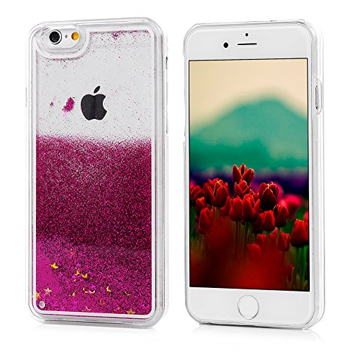 Badalink Iphone6/6S Slimcase Hülle PC Treibsand Flüssige Liquid Bling Hülle Case Glitzer Glitter Shiny Glanz Sparkle Sterne Star Weich Flexibel Einteilige Handyhülle Soft Leicht Stoßstangen Case Rosarot - 2