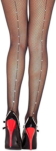 Rhinestone Fishnet Tights with Backseam, Black, One Size (8 to 14)