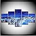 Produktbild hhlwl Modulares Poster Leinwandbilder Wandkunst HD Drucke 5 Stück Blaue Aurora Borealis Schneeberg Gemälde Gerahmte Dekor-10x15/20/25cm-frame