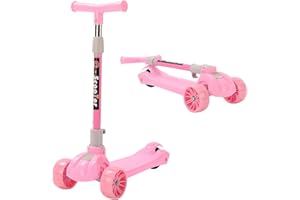 DDMINE Trotinette Enfant 3 Roues de 2 à 10 Ans, Trottinette Evolutive Pliable,Trottinette Trois Roues avec LED Lumières Clignotantes et Guidon Ajustable,Réglable en Hauteur, Filles et Garçons