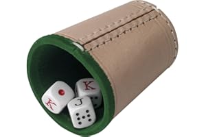 ROCKING GIFTS Cubilete de Cuero con Forro de Fieltro y 5 Dados de póker de 16mm | para Juegos de Casino, Poker, cubiletes | Juego de Entretenimiento Familiar | Regalo para Hombre