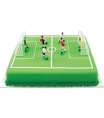 Décoration Pour Gâteau équipe De Football - Set De 11 Joueurs Et 2 Cages (couleur Blanc/bleu), Hauteur 4,5 Cm