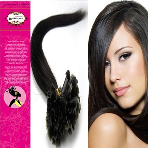 16'' Pre Bonded Tipped Hair Nail Tip U-tip 100% of Real Remy Human Hair Extensions 100s 1B black with brown 0.4g/s Beauty Popular Style