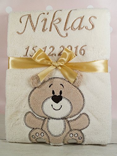 ★ Babydecke mit Namen und Datum bestickt ★ Baby Geschenke ★ Geburt ★ Taufe ★ - 6
